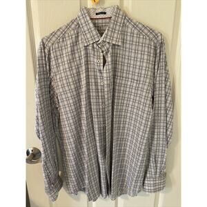 Bugatchi Classic Mens Long Sleeve Button Down Shirt White Black, Flip Cuff XL